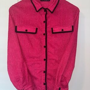 Pink blouse with Black Trim/piping stitching. Size M